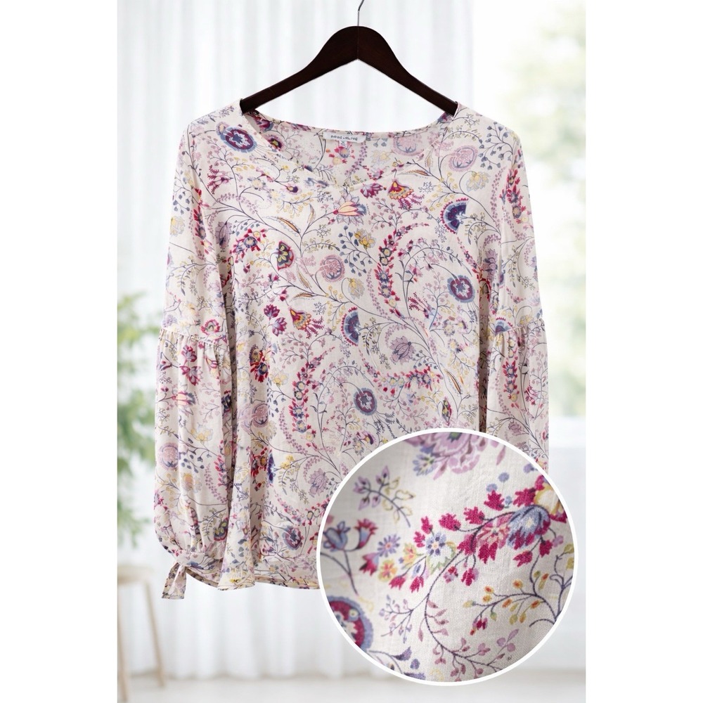 Rose + Olive Popover‎ Top Pink Multi Floral Open Sleeve Boho Flowy Size 3X